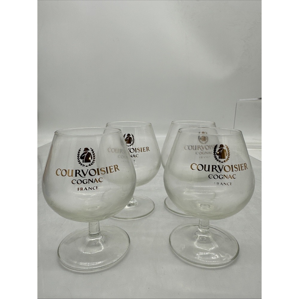4 Courvoisier Cognac France Brandy Snifter Glass Napolean Crystal Gold Lettering